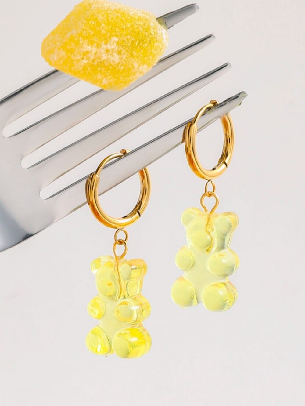 Yellow Gummy Bear Huggie Hoop Earrings